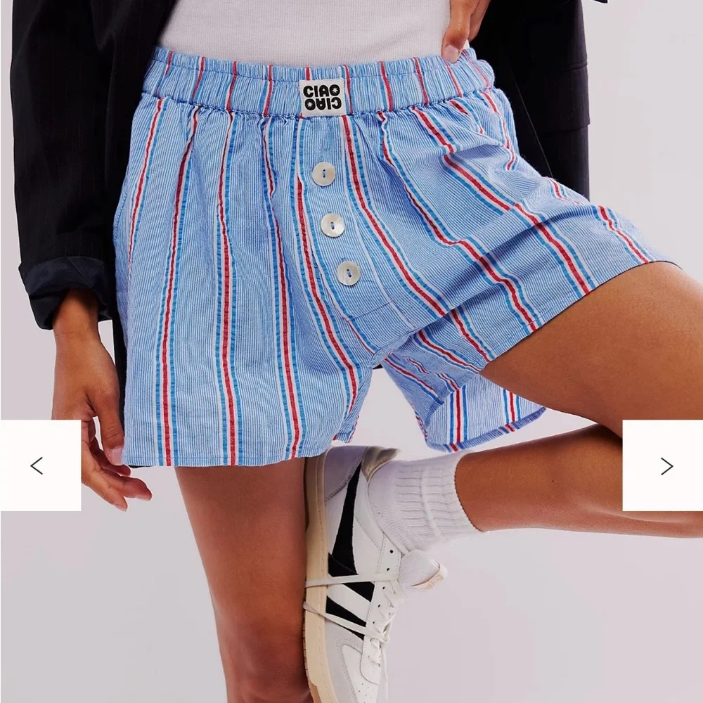 Free People Ciao Ciao Vacation Stripes Boxer Shorts XS Red & Blue Cotton Stripe - Picture 1 of 7